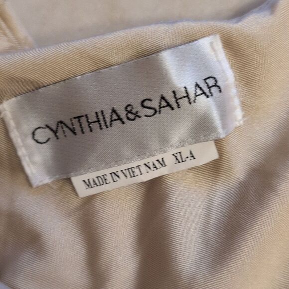 NWOT Cynthia & Sahar Long Sleeve Dress Champagne Ivory Stretch Satin Size XL - Picture 4 of 14